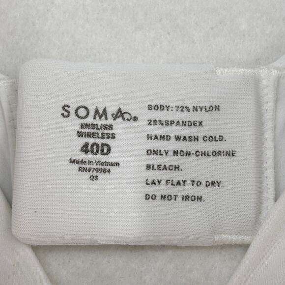 Soma Enbliss Wireless T-Shirt Bra Size 40D White Padded Contour Comfort - Picture 2 of 5